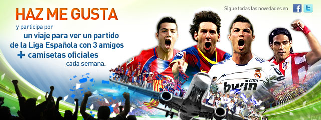 Haz me gusta y participa por un viaje para ver un partido de la Liga Española con 3 amigos + camisetas oficiales cada semana.